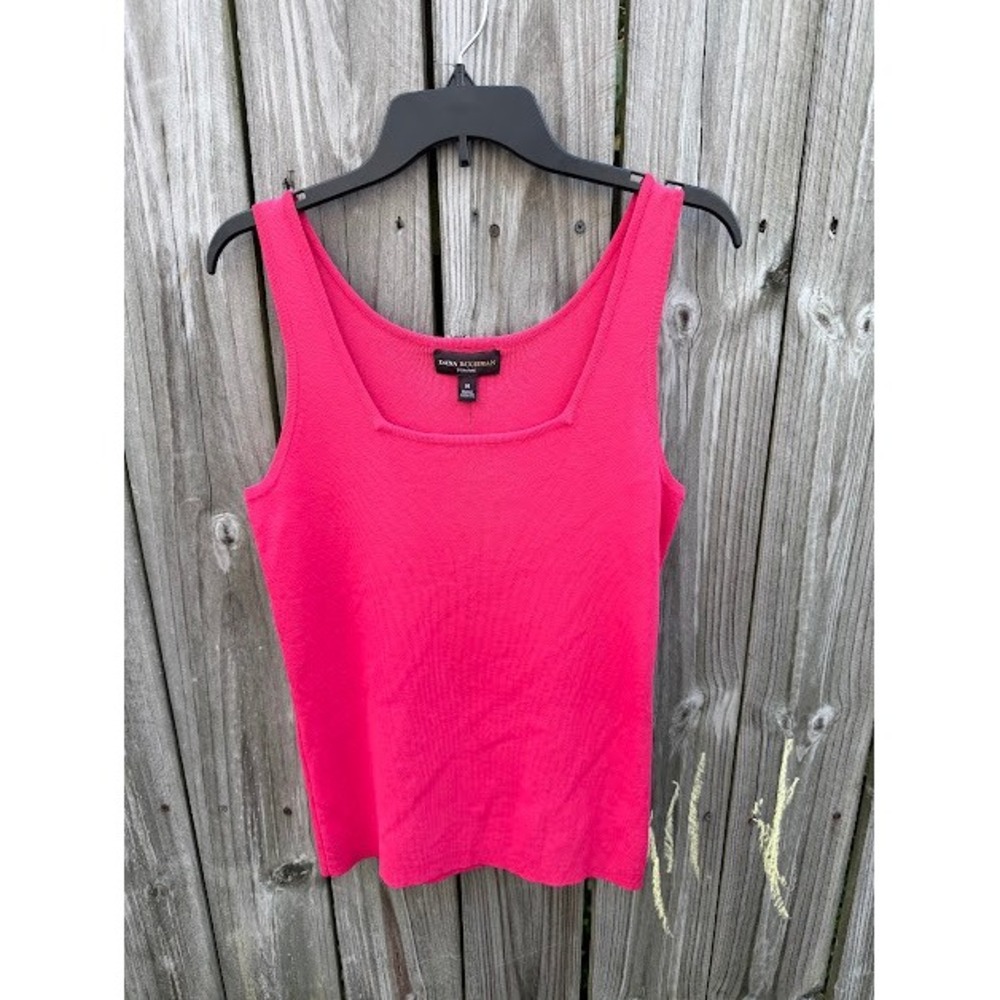Barbiecore Minimalist Dana Buchman Signature Tank Top M Pink Square Neck Ribbed
